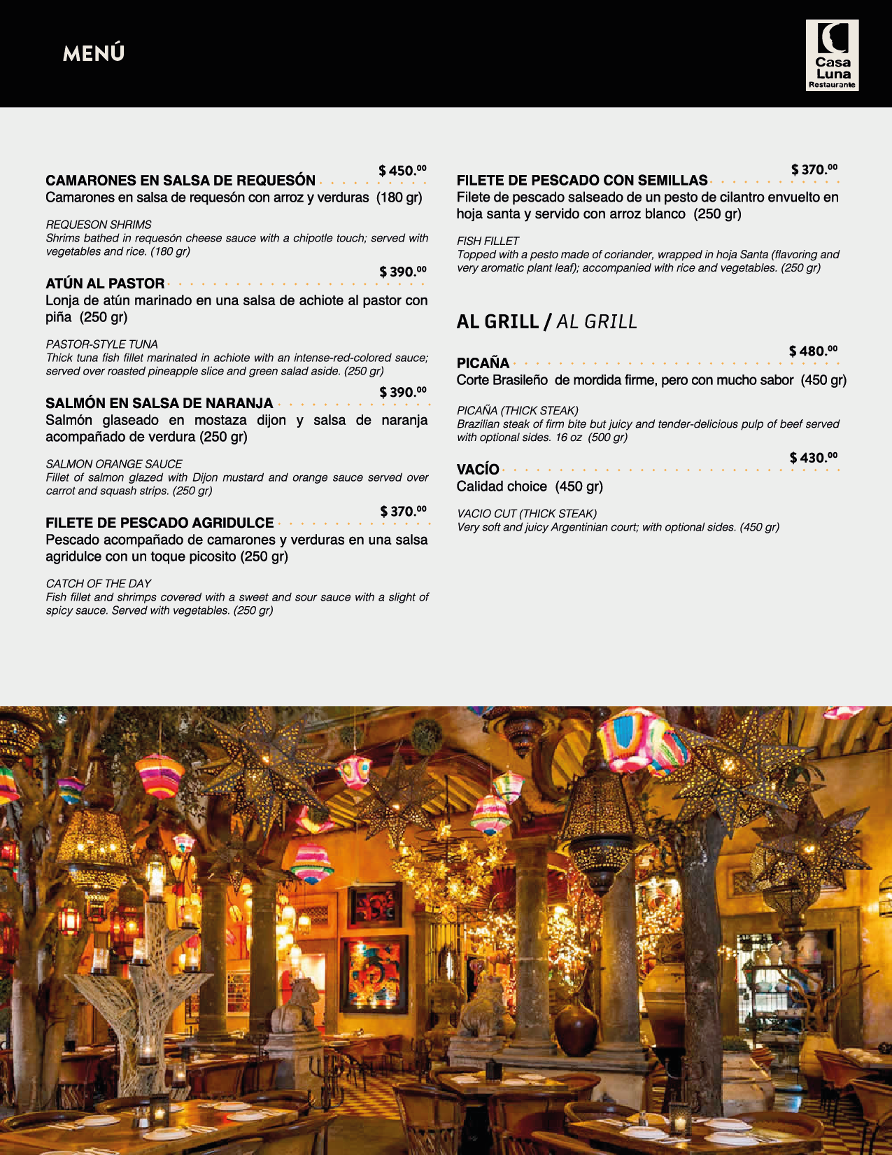 Menú Casa Luna